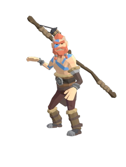 A Mender with a runed staff slung across the back
